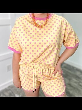 Yellow and Pink Polka Dot Lounge Set
